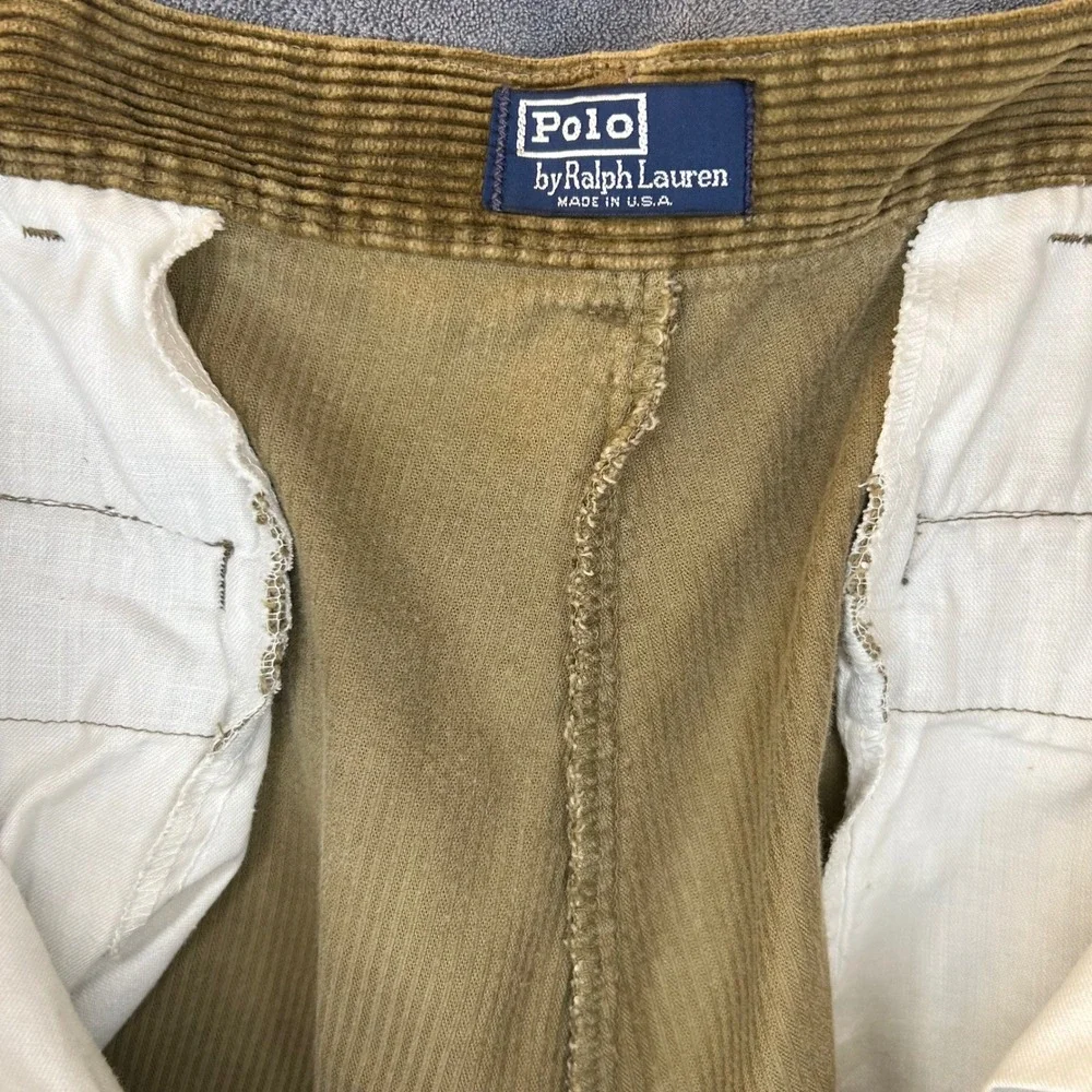VTG Polo Ralph Lauren Corduroy Pants Mens 33x31 Brown Pleated Made in USA